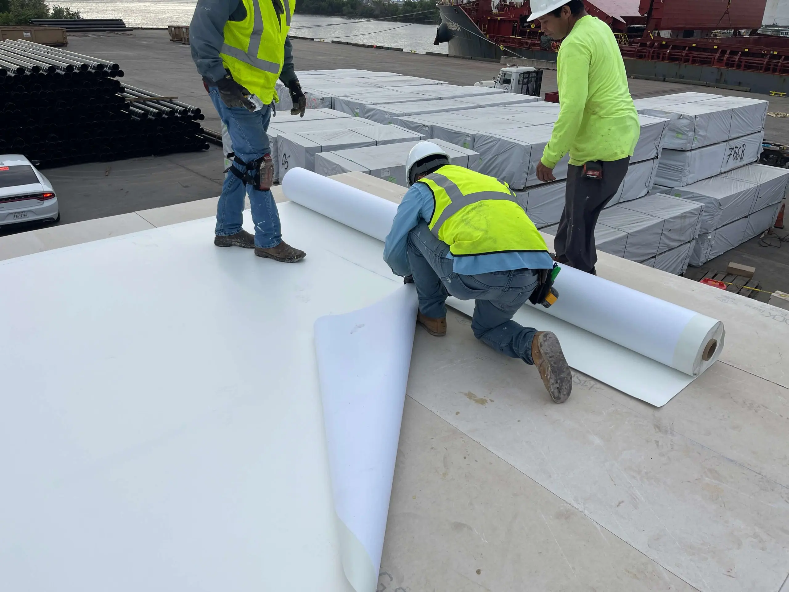 TPO roof membrane on a Houston commercial building